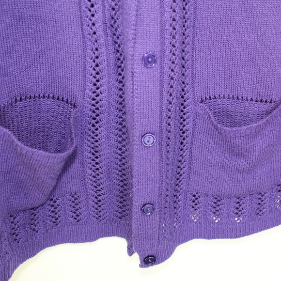 Vintage 80s purple knit cardigan button up with pockets women’s size medium - Picture 3 of 6